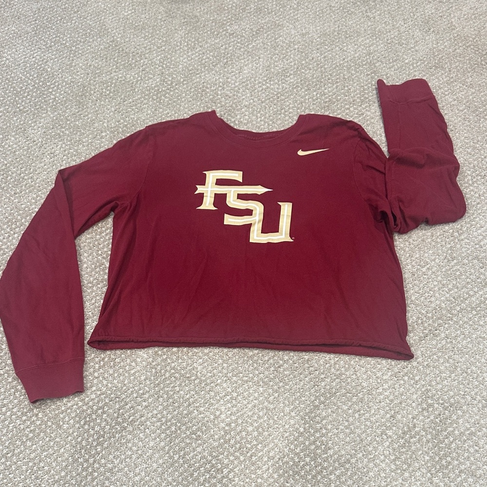 🧡Nike womens burgundy cropped Florida State University long sleeve shirt size M🧡